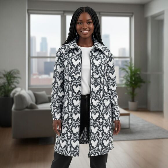 Love Moschino Coat Python Geometric Hearts Print Black White IT42 US6 - Picture 1 of 11